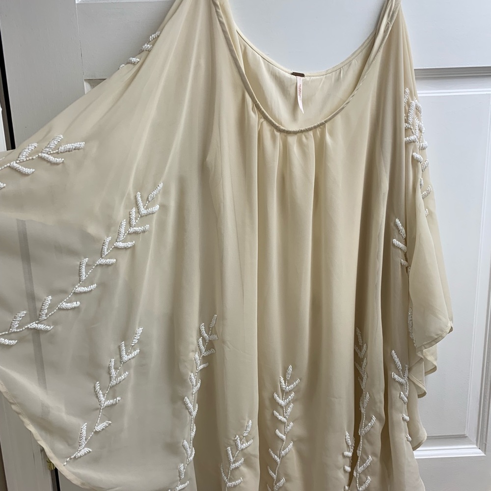 Cream & White Beaded Free People Cape Dress Size S